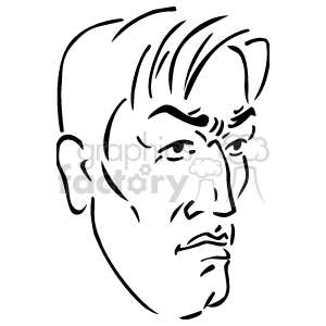 The image is a black and white line drawing of a man's face. The man has distinctive features, including stylized hair, eyebrows, eyes, a nose, and lips. It looks like a simple and abstract representation, possibly created for use in clipart collections.