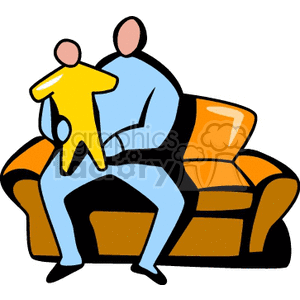 A father sitting on the couch with his baby clipart. Royalty-free image # 157509