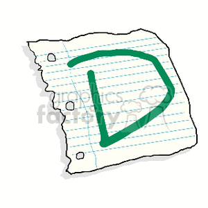 The letter D written on piece of notebook paper clipart. Commercial use image # 158614
