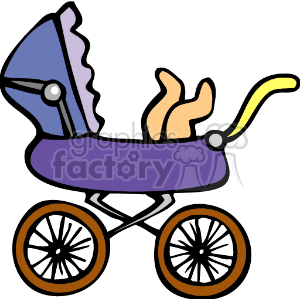 Baby carriage with the babys feet sticking up clipart.