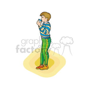 Boy standing and drinking out of a cup clipart. Royalty-free image # 158687