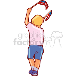 Boy with his back turned waving flags clipart. Commercial use image # 158708