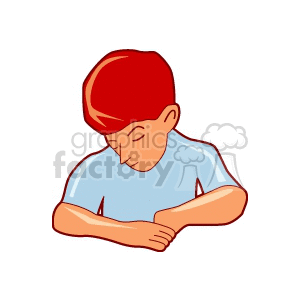 Red haired boy looking down at his hands clipart. Commercial use image # 158730