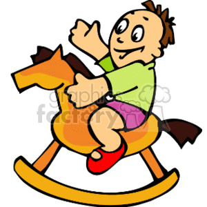 Little boy on a rocking horse clipart.
