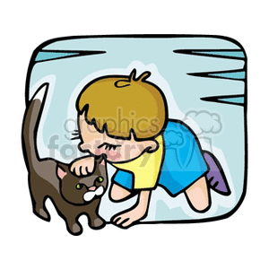 Boy petting a cat clipart. Commercial use image # 158806
