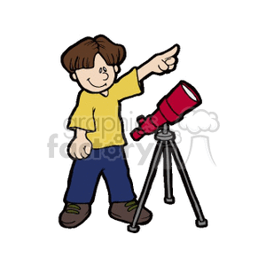 A boy with a telescope pointing at the sky clipart. Royalty-free image # 158817