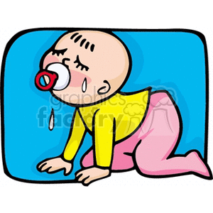 clipart - A Little baby Crawing and Crying with a Pacifier in its mouth.