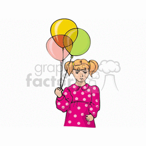 Little girl in polka dot dress holding balloons clipart. Commercial use image # 158918
