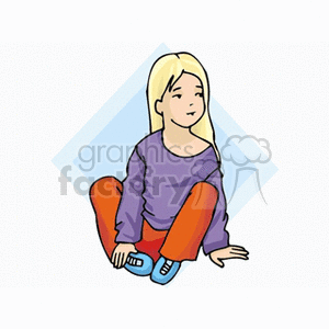 A little girl sitting in a purple shirt and red pants clipart. Royalty-free image # 158920