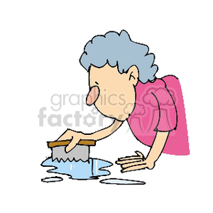 Elderly woman scrubbing the floor clipart.