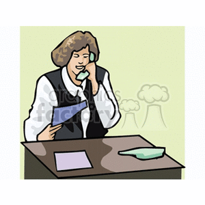 Woman secretary talking on the phone clipart.