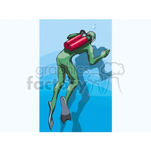 clipart - Scuba diver with oxygen tank in the ocean.