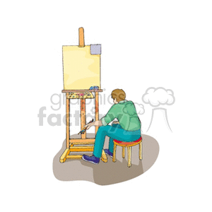Male sitting in chair looking at a canvas clipart. Royalty-free image # 159897