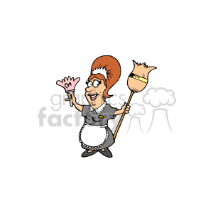 Maid holding a broom and a duster clipart. Commercial use image # 160478