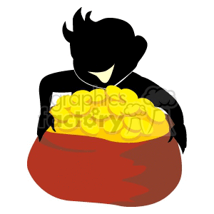 clipart - Man holding a big bag of gold coins.