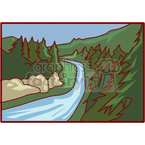   water river rivers stream mountain mountains tree trees forest woods  river401.gif Clip Art Places 