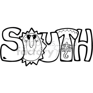  country style south sunny sun warm   Sign-southPR_bw Clip Art Places lizard lizards graffiti black white 