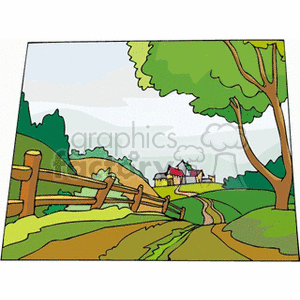   tree tree country fence fences hill hills path  landscape161311.gif Clip Art Places Landscape 