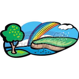landscape with a rainbow over a river clipart. Commercial use image # 163411