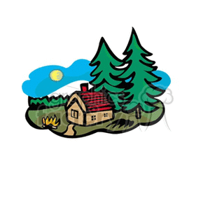   forest country tree trees house houses cabin cabins fire fires camp camping mountain mountains  landscape361211.gif Clip Art Places Landscape 