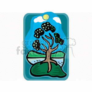 tree trees nature moon night river rivers field fields Clip+Art Places Landscape 