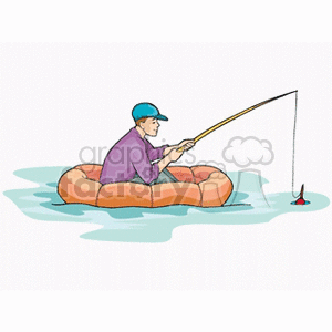 boy fishing from a small rubber boat
