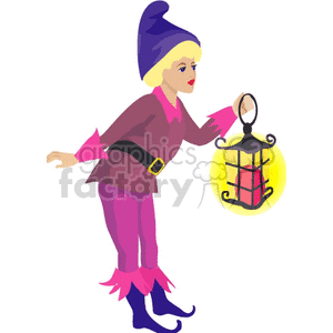 girl gnome wearing a pink outfit and a purple holding a pink lantern  clipart.