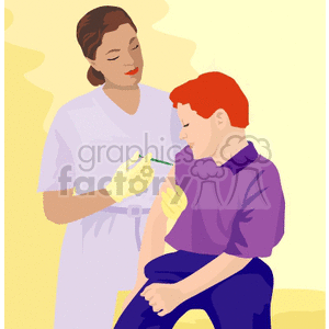 clipart - A little boy getting a shot at the doctors office.