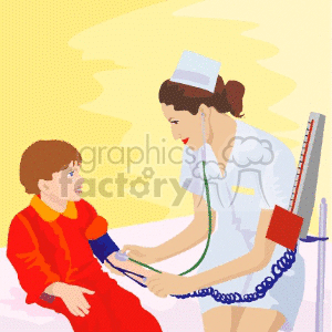 A nurse taking a childs vital signs