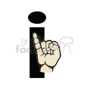 The clipart image shows a stylized representation of a hand forming a sign language gesture that corresponds to the letter I in sign language alphabets. The symbol consists of an upright index finger with the other fingers folded down and the thumb crossed over the middle finger. There's a large letter I depicted beside it, representing the corresponding letter from the written alphabet.