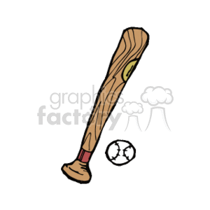 The clipart image shows a baseball bat and ball, commonly used in the sport of baseball. The bat is made of wood with clear texture on the wood that can be seen