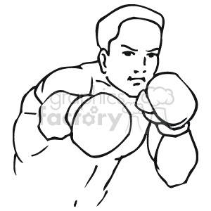 The clipart image shows a depiction of a boxer. He appears to be in a defensive stance, with his fists up near his face, ready to either throw a punch or block one. He is wearing boxing gloves, and his expression looks focused or determined.