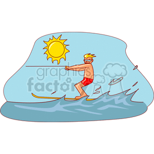 Man water skiing under summer sun clipart. Commercial use image # 169614