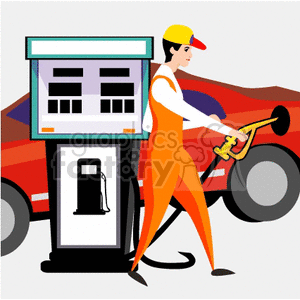 Gas station attendant pumping gas clipart.