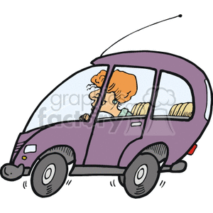 clipart - lady driving her purple minivan.