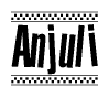 The clipart image displays the text Anjuli in a bold, stylized font. It is enclosed in a rectangular border with a checkerboard pattern running below and above the text, similar to a finish line in racing. 