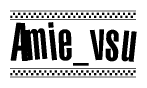 The image is a black and white clipart of the text Amie vsu in a bold, italicized font. The text is bordered by a dotted line on the top and bottom, and there are checkered flags positioned at both ends of the text, usually associated with racing or finishing lines.