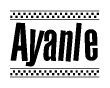 The clipart image displays the text Ayanle in a bold, stylized font. It is enclosed in a rectangular border with a checkerboard pattern running below and above the text, similar to a finish line in racing. 