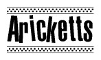 The image contains the text Aricketts in a bold, stylized font, with a checkered flag pattern bordering the top and bottom of the text.