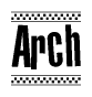 The image contains the text Arch in a bold, stylized font, with a checkered flag pattern bordering the top and bottom of the text.