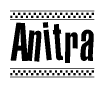 The image contains the text Anitra in a bold, stylized font, with a checkered flag pattern bordering the top and bottom of the text.