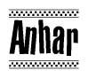 The clipart image displays the text Anhar in a bold, stylized font. It is enclosed in a rectangular border with a checkerboard pattern running below and above the text, similar to a finish line in racing. 