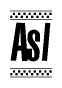 The image is a black and white clipart of the text Asl in a bold, italicized font. The text is bordered by a dotted line on the top and bottom, and there are checkered flags positioned at both ends of the text, usually associated with racing or finishing lines.