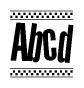 The image contains the text Abcd in a bold, stylized font, with a checkered flag pattern bordering the top and bottom of the text.