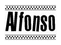 The image contains the text Alfonso in a bold, stylized font, with a checkered flag pattern bordering the top and bottom of the text.
