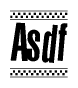 The clipart image displays the text Asdf in a bold, stylized font. It is enclosed in a rectangular border with a checkerboard pattern running below and above the text, similar to a finish line in racing. 
