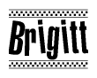 The clipart image displays the text Brigitt in a bold, stylized font. It is enclosed in a rectangular border with a checkerboard pattern running below and above the text, similar to a finish line in racing. 