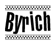The image contains the text Byrich in a bold, stylized font, with a checkered flag pattern bordering the top and bottom of the text.