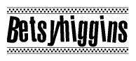 The clipart image displays the text Betsyhiggins in a bold, stylized font. It is enclosed in a rectangular border with a checkerboard pattern running below and above the text, similar to a finish line in racing. 
