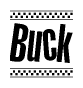 The clipart image displays the text Buck in a bold, stylized font. It is enclosed in a rectangular border with a checkerboard pattern running below and above the text, similar to a finish line in racing. 